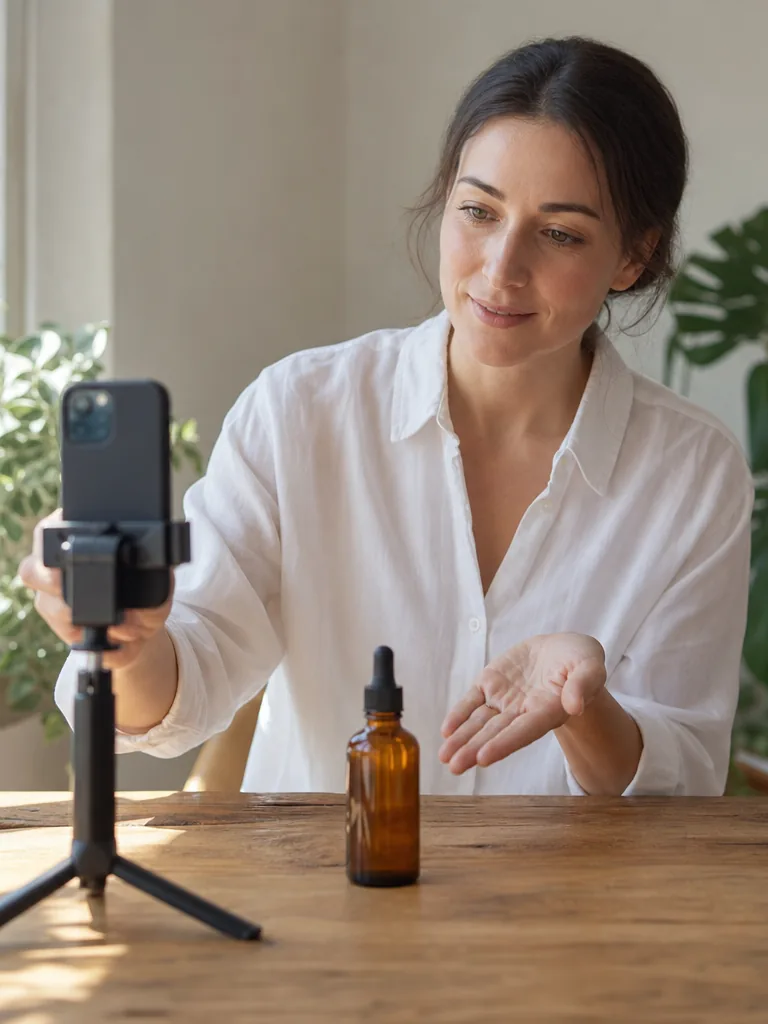 Creator filming a short product video on a smartphone for an agency client